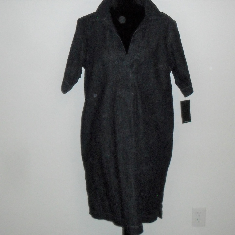 Ralph Lauren Denim Shift Dress Dk Wash Midi XL NWT